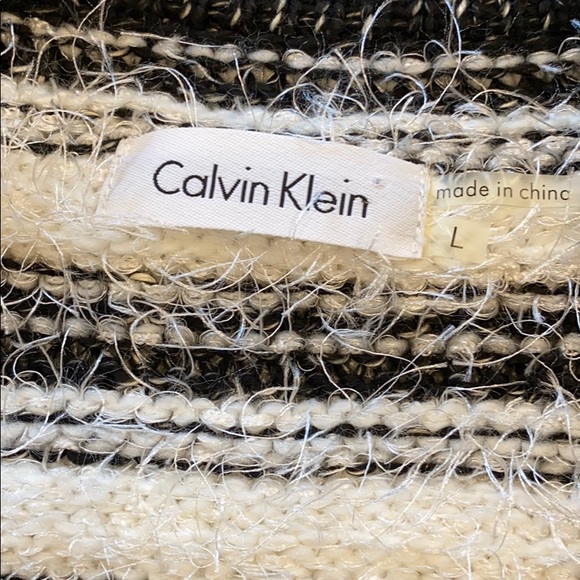 Calvin Klein eyelash knit open front cardigan, black and white, size Large - Picture 3 of 7